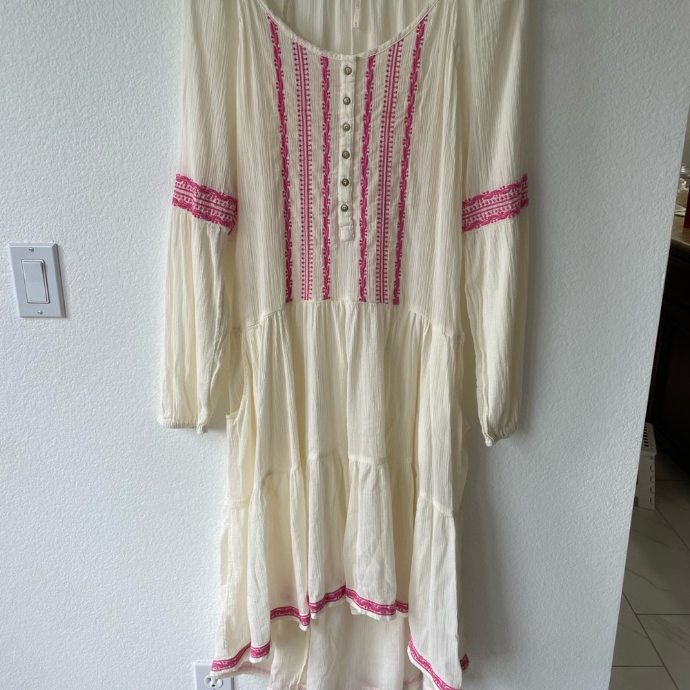 Free People Cream Dress with Pink Embroidery
